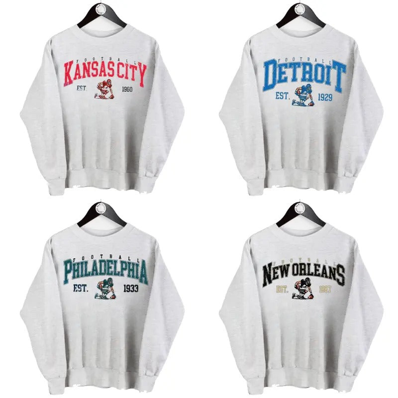 Retro Ash Grey Crewneck - Football Fans Sweatshirt for All Teams T-Shirts, Hoodie | InkThreadWorks.com