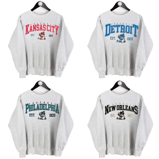 Retro Ash Grey Crewneck - Football Fans Sweatshirt for All Teams T-Shirts, Hoodie | InkThreadWorks.com