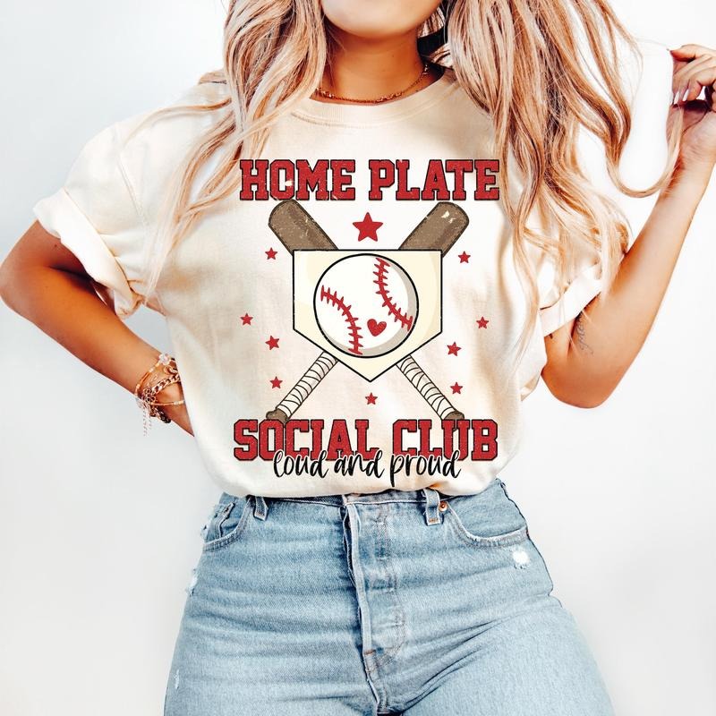 Retro Baseball Mama T-Shirt, Home Plate Social Club T-Shirt, Baseball Coquette T-Shirt, Loud Proud Baseball Mom, Game...