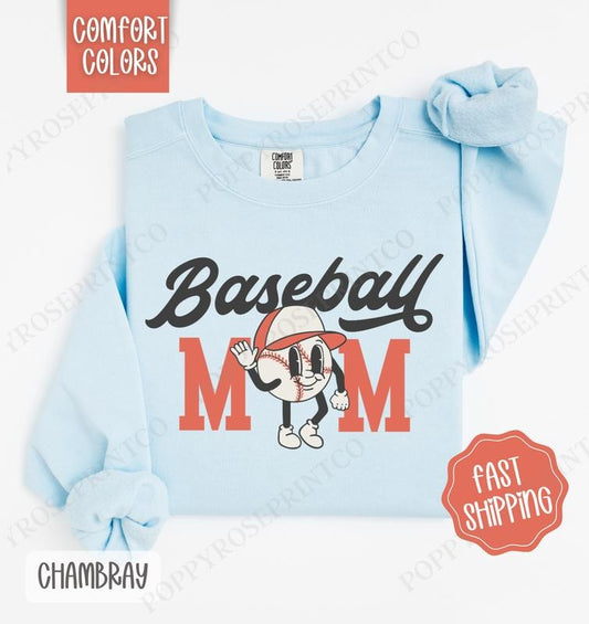Retro Baseball Mom Comfort Colors Sweatshirt, Baseball Mom Women's Crewneck, Cute Baseball Mom Women's Sweater T-Shirts,...