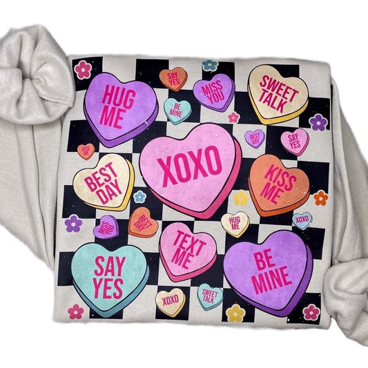 Retro Candy Hearts Valentine's Day Sweatshirt, Vintage Valentine Crewneck T-Shirts, Hoodie | InkThreadWorks.com