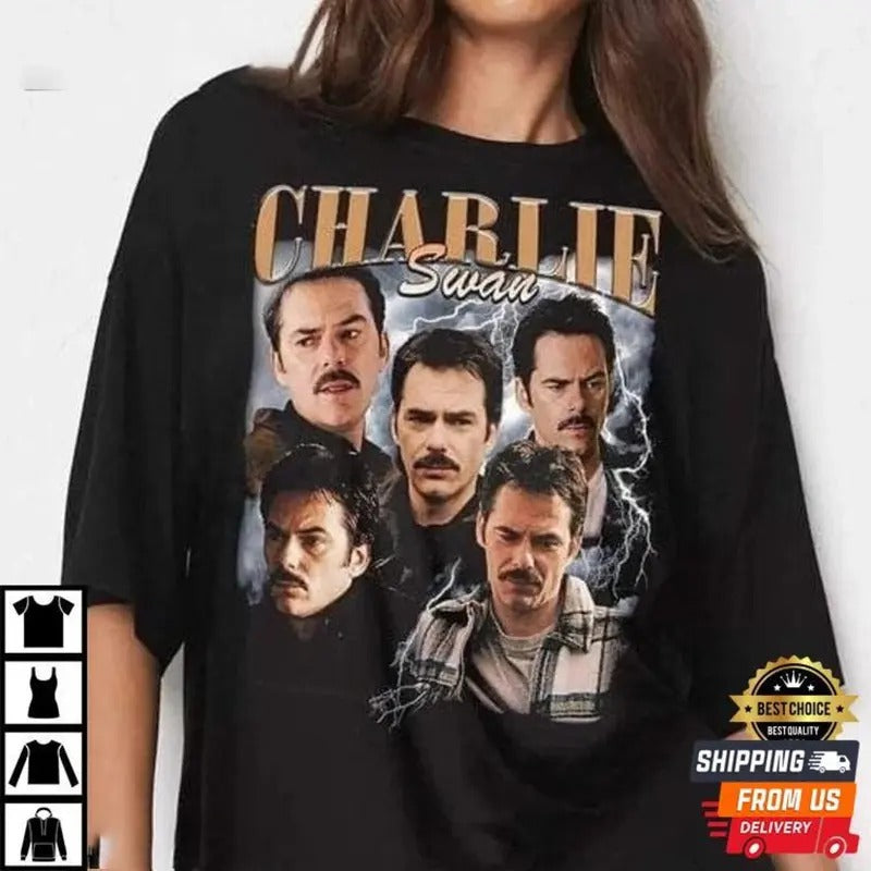 Retro Charlie Swan Graphic Shirt, Charlie Swan Homage Graphic Unisex Tshirt, Bootleg Retro 90's Twilight Fans Gift, Twilight Shirt Comfort Cotton Fit Top