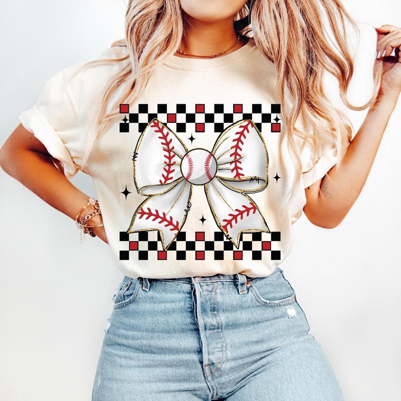 Retro Checkered Baseball T-Shirt, Baseball Mom T-Shirt, Game Day Baseball T-Shirt, Baseball Coquette T-Shirt, Baseball...