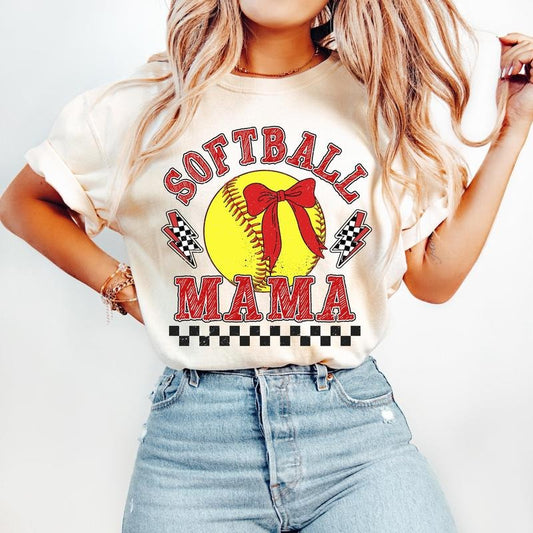 Retro Checkered Softball Mama Coquette T-Shirt, Game Day Softball T-Shirt, Softball Mom T-Shirt, Softball Coquette Shirt...