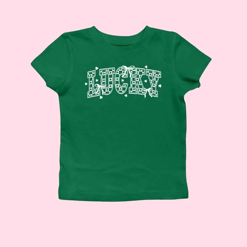 Retro Checkered St Patrick's Day Coquette Baby Tee, Lucky Shirt, St Patty's Day Varsity Shirt, Shamrock Shirt, St Patrick...