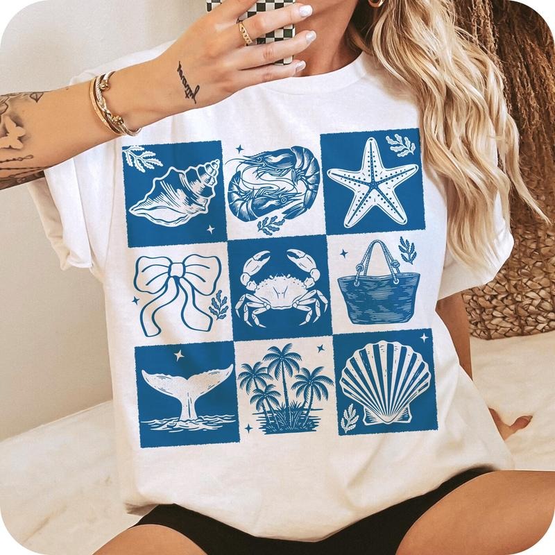 Retro Checkered Summer T- Shirt, Summer Vibes T- Shirt, Girly Summer T- Shirt, Beach T- Shirt Comfort Colors Hoodie,...