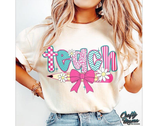 Retro Checkered Teacher shirt, Floral Coquette Teacher, Preppy Teacher Shirt Hoodie, Sweatshirt | InkThreadWorks.com
