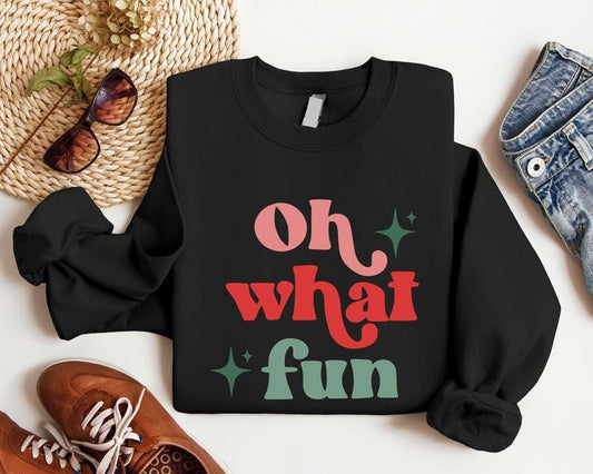 Retro Christmas Sweatshirt, Oh What Fun Hoodie, Woman Xmas Party Gift Sweater, Vintage Christmas Sweatshirt, Winter...