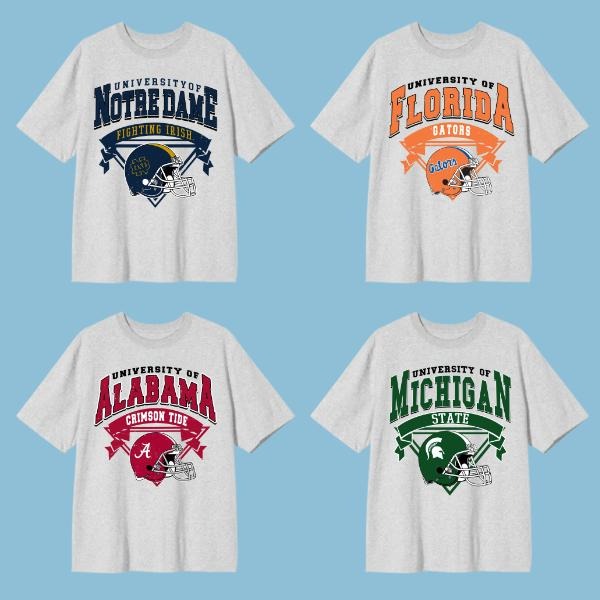 Retro College Football Helmet Shirt 2025, Game Day NCAA T-Shirt, Unisex Fan Top, All Team Spiritwear for Men Women, Vintage Campus Sports Graphic Tee