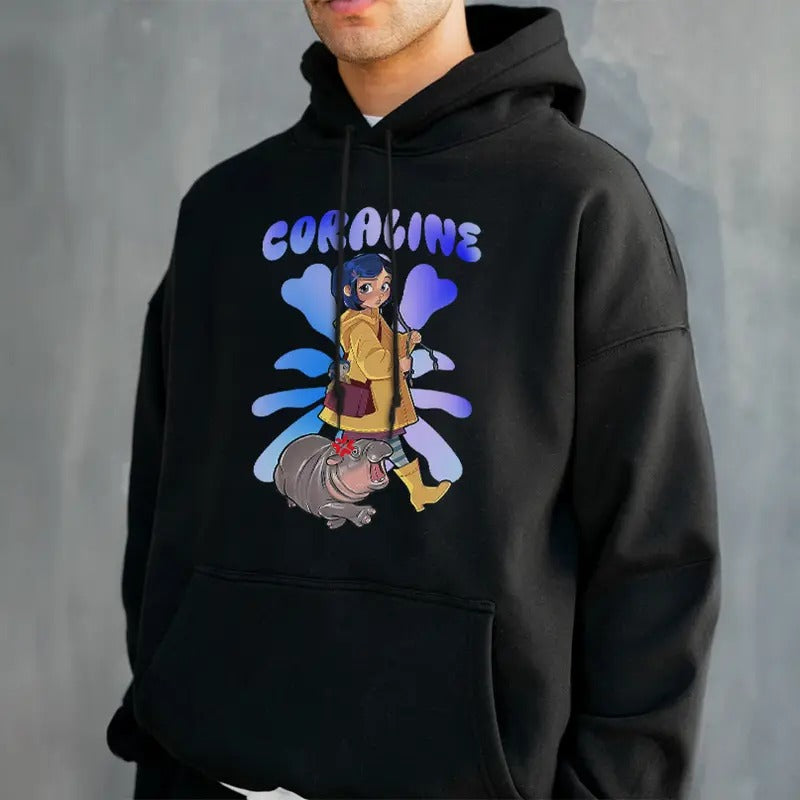 Retro Coraline Shirt, Coraline And Moo Deng Sweatshirt, Cute Moo Deng Hoodie, Funny T-Shirt, | InkThreadWorks.com