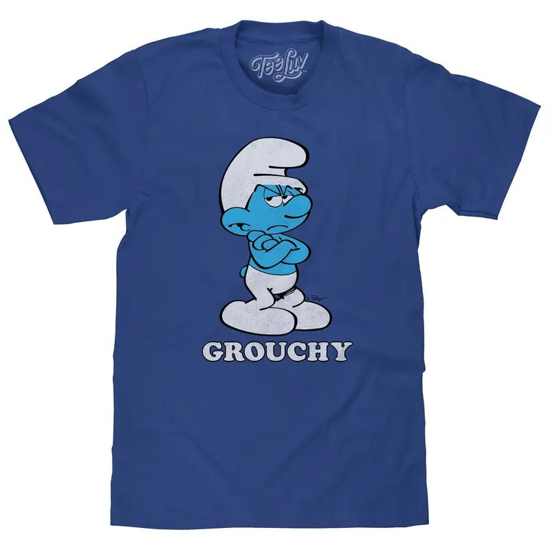 Retro Grouchy Smurf T-Shirt - Royal Blue Hoodie, Sweatshirt | InkThreadWorks.com