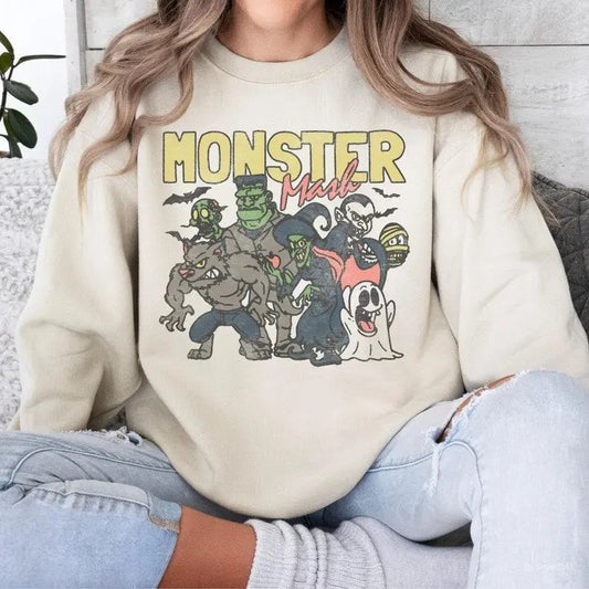 Retro Halloween Monster Mash Sweatshirt, Halloween Aesthetic, Halloween Sweatshirt, Graphic Monster Sweatshirt, Unisex Classic Cotton Tee with Graphic Print in All Sizes, For Men, For Women