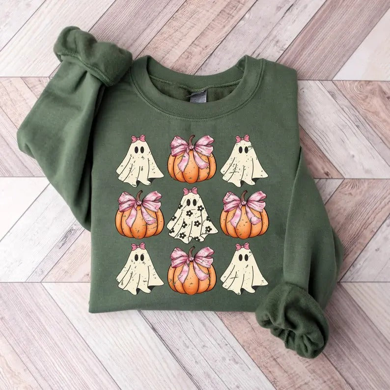 Retro Halloween sweatShirt, Coquette Halloween sweatShirt, Hallowen Pumpkin sweatShirt, Pink Pumpkin Shirt, Pumpkin...