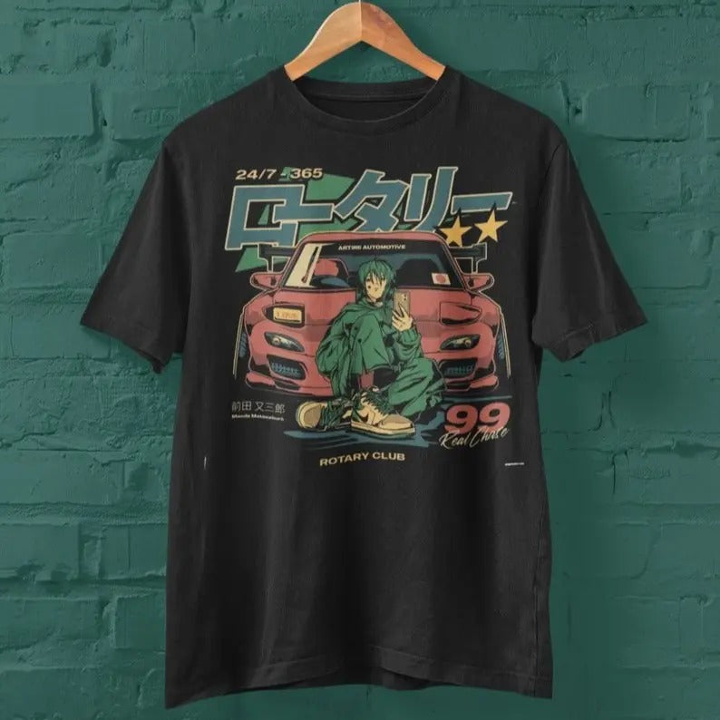 Retro Japanese Anime Car Graphic T-Shirt, 90s Style Vaporwave Aesthetic, Streetwear Anime Tee, JDM Car Culture Shirt, Anime Lover Gift