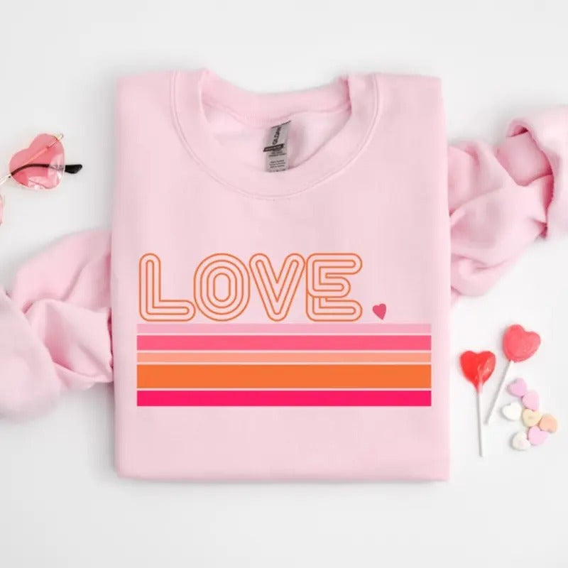 Retro Love Valentines Day Sweatshirt, Valentines Day Shirts For Woman, Heart Shirt, Cute Valentine Shirt, Valentines Day...
