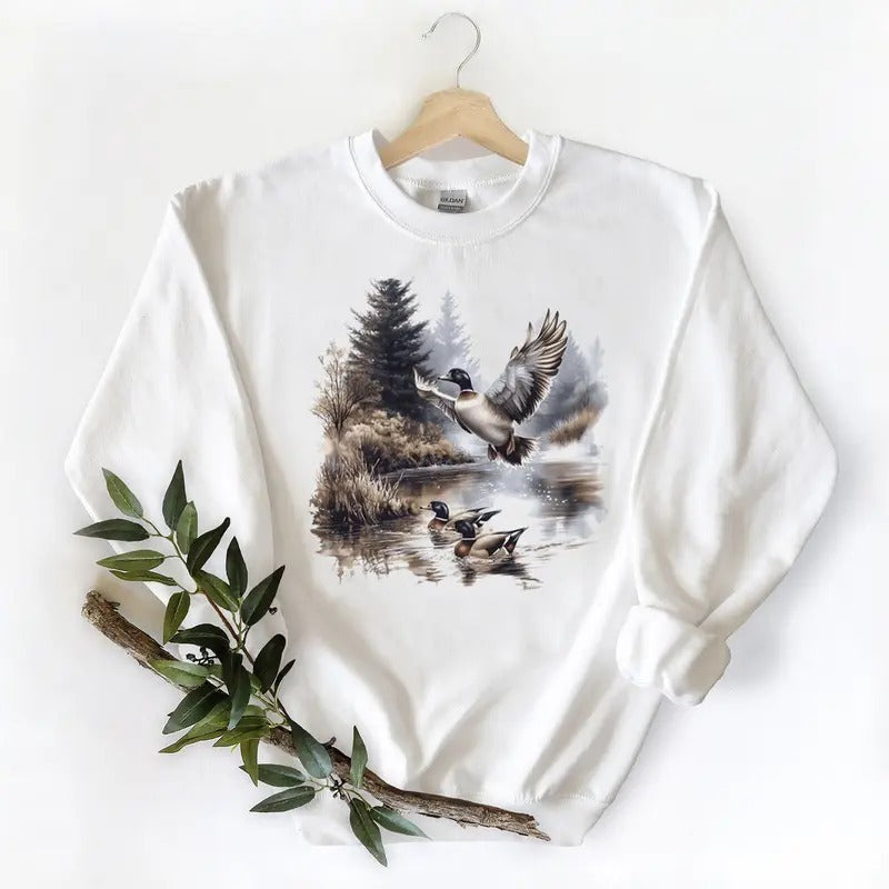Retro Mallard Ducks Shirt 90s Duck Forest Nature Outfit T-shirt Sweatshirt Hoodie Cotton  Womenswear | InkThreadWorks.com