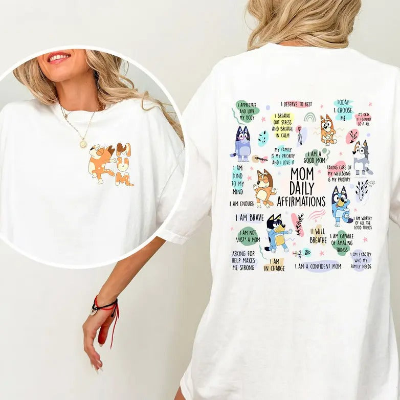 Retro Mum Blueyyy Shirt, Blueyy Mom Life Sweatshirt, Funny Mom T- Shirt, Mother Day BBlueyy Shir, Mom Daily Affirmation...