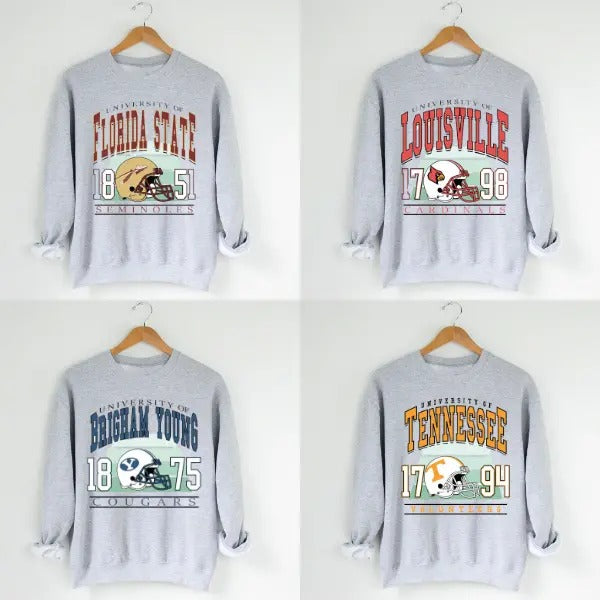 Retro NCAA University Football Sweatshirt, Classic Crewneck for Men & Women