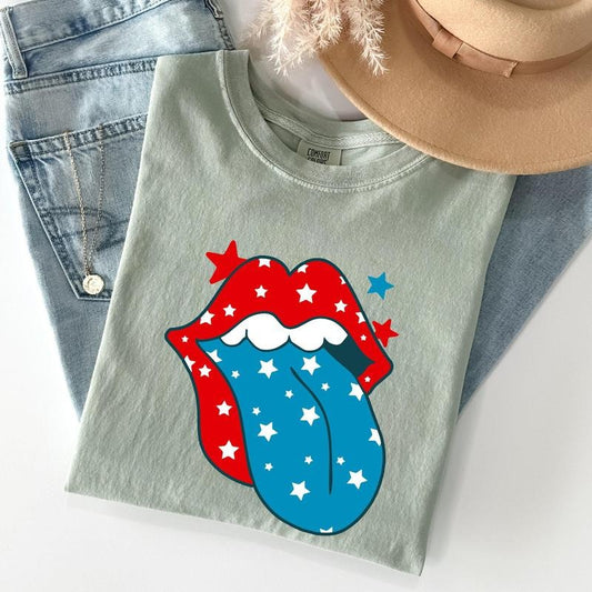 Retro Party In The USA, 4th of July Tongue Tshirt, Women's Crew Neck, Crewneck Hoodie, Sweatshirt | InkThreadWorks.com
