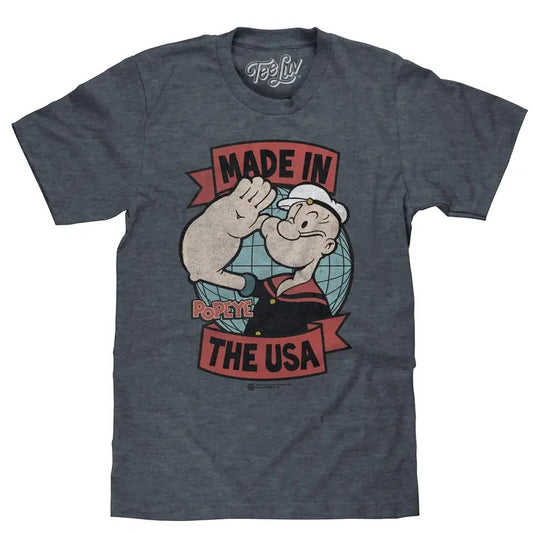 Retro Popeye Made in the USA T-Shirt - Indigo Heather Hoodie, Sweatshirt | InkThreadWorks.com