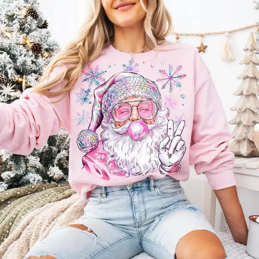 Retro Santa Christmas Blowing Bubble, Funny Santa With Sunglasses Xmas, Vintage Merry Christmas T-Shirts, Hoodie, Sweatshirt