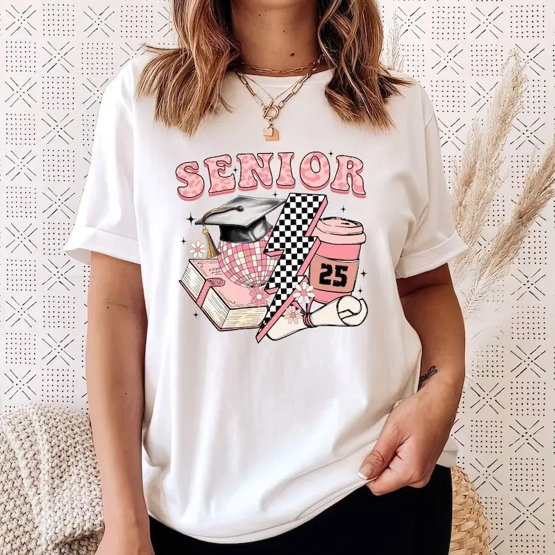 Retro Senior 2025 Shirt, Class Of 2025 Tee, Graduation Shirt, Senior Matching Tee, Girl Graduation Gift