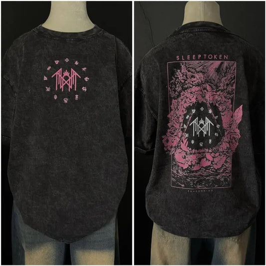 Retro Sleep Token Rose Red Heavy Metal Shirt, Unisex Washed Heavyweight Cotton T-shirt, Gift For Rock Music Lovers,Gift...