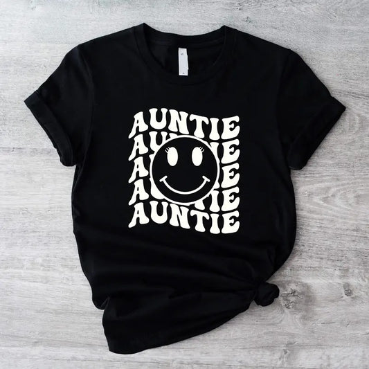 Retro Smile Face Auntie T-shirt, Promoted To Aunt Shirt, Pregnancy Announcement For Auntie, Sister Birthday Gift Tee, New...
