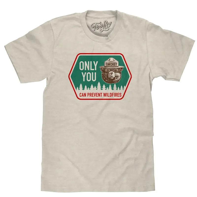 Retro Smokey Bear Only You Can Prevent Wildfires T-Shirt - Oatmeal Heather Hoodie, Sweatshirt | InkThreadWorks.com