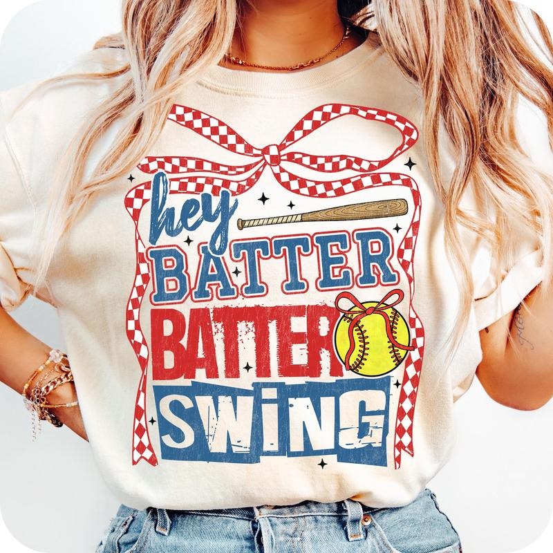 Retro Softball Batter Batter Swing T-Shirt, Checkered Softball Coquette T-Shirt, Game Day Softball Coquette T-Shirt,...