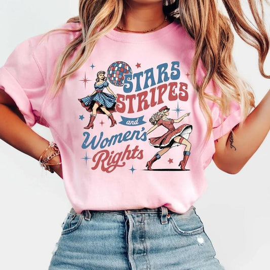 Retro Stars Stripes And Women's Rights Shirt, Stars Stripes Tee, Patriotic Feminist Shirt, Feminist 4th of July Shirt,...