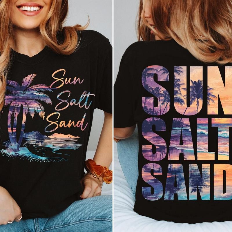 Retro Summer Sun Salt Sand 2 Sided Shirt, Summer Vibes Beach Tee, Sunset Salty Summer Vacation Gift Hoodie, Sweatshirt