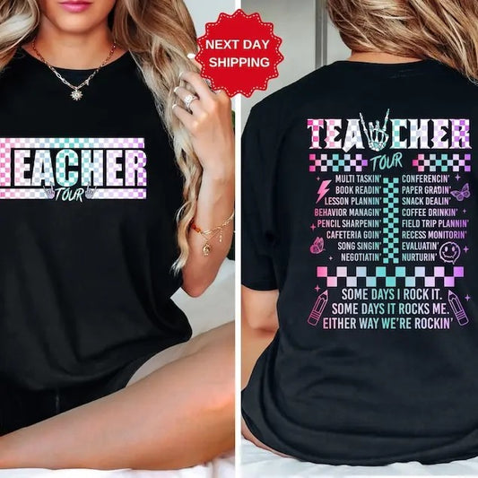 Retro Teacher Tour Front and Back Print Shirt, gift for Teacher, Teacher Tour Shirt, End of Year Shirt, Teacher Gift, Back To School Shirt