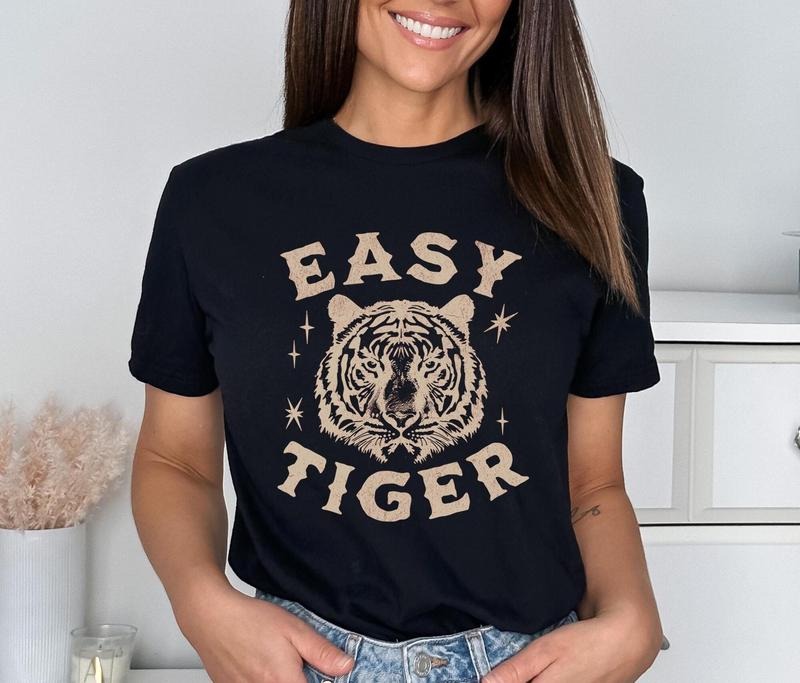 Retro Tiger Shirt, Easy Tiger T-Shirt, Tiger Mascot Shirt, Trendy Aesthetic Shirt, Tiger Team Shirt, Funny Meme Tee,...