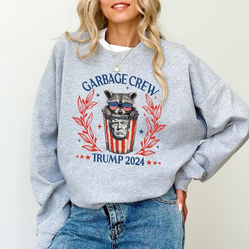 Retro Trummp Garbage Man Sweatshirt, Garbage Crew Trummp 2024 Crewneck, Trummp Santa Sweater, Stay Trashy Long Sleeve...