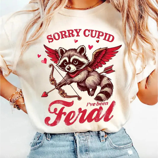 Retro Valentine Sorry Cupid I've Been Feral Shirt, Valentine Racoon Tee, Retro Funny Valentine Gift Hoodie, Sweatshirt