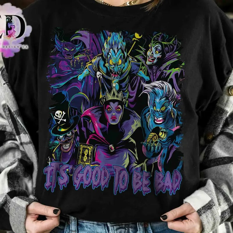 Retro Villains It's Good To Be Bad T-shirt, Halloween Family 2024 Trip Hoodie, Sweatshirt | InkThreadWorks.com
