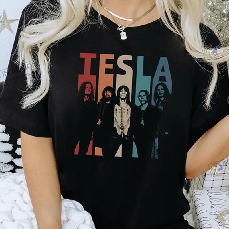 Retro Vtg Tesla Rock Band Black T-shirt Unisex Cotton All Sizes Hoodie, Sweatshirt | InkThreadWorks.com