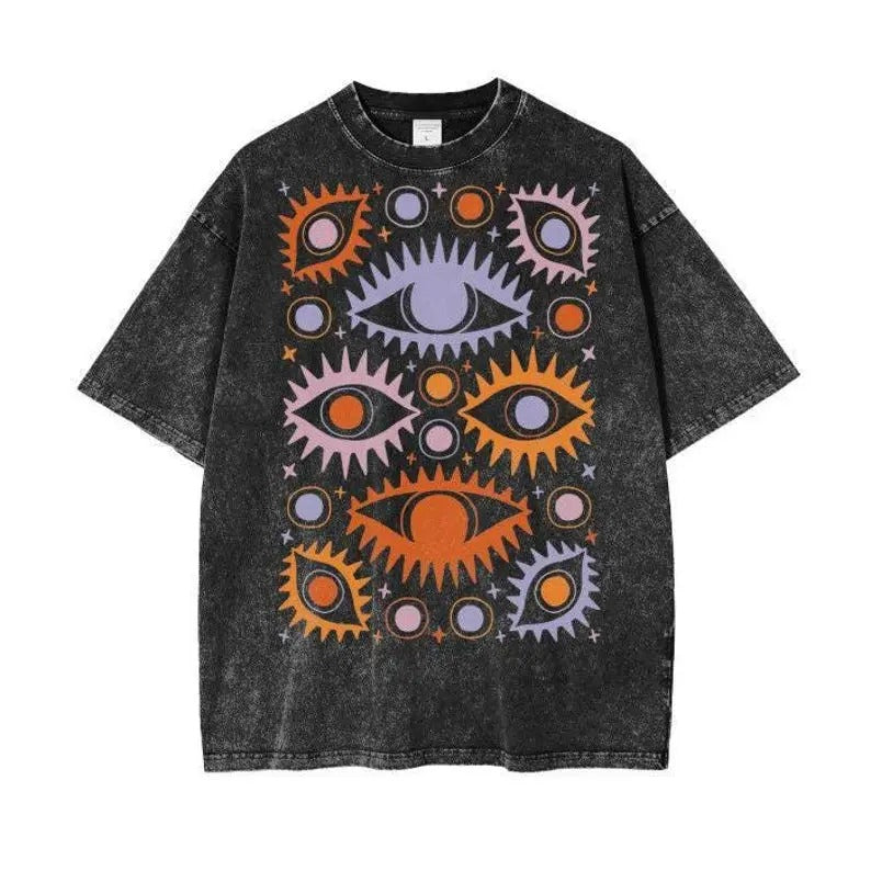 Retro Wash Shirt With Evil Eyes, Evil Eyes Shirts for Men And Women, Celestial T-Shirt, All Seeing Eye Mystical, Weird...