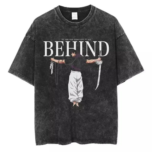 Retro Washed T-shirt Jujutsu Kaisen Fushiguro Megumi Fashion Short Sleeves Casual Cotton Hoodie, Sweatshirt