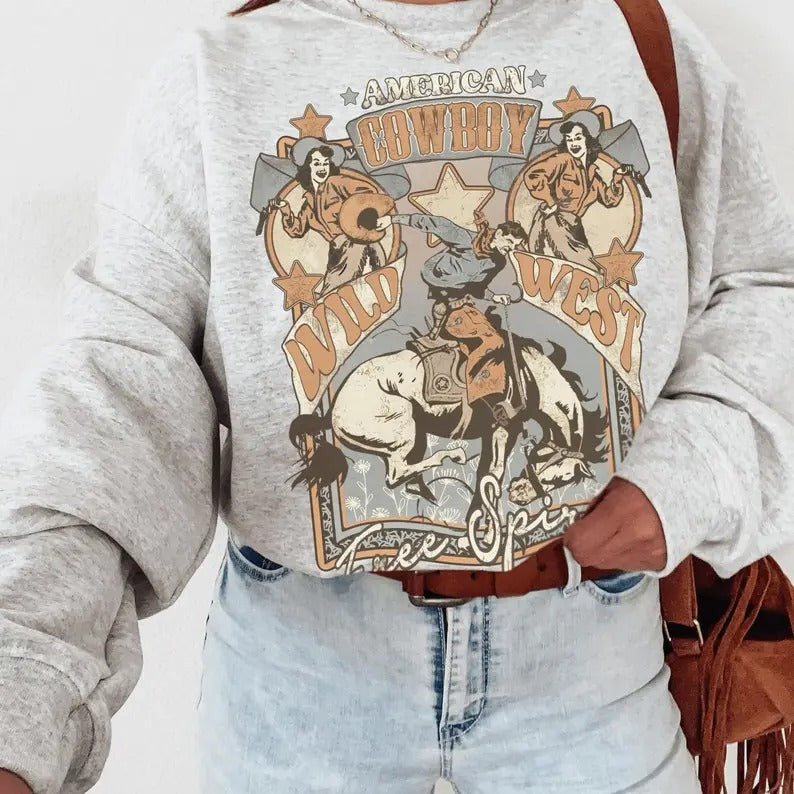 Retro Western Crewneck Sweatshirt, Trendy Western Graphic Sweatshirt, Top, Pullover Perfect Gift
