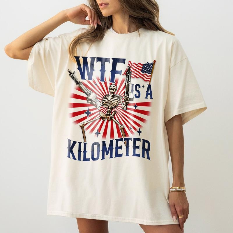 Retro Wttf Is A Kilometer Funny Tshirt, July 4th Skeleton Funny Cringey Usa Meme, Funny Gamer Shirt, Independence Day...