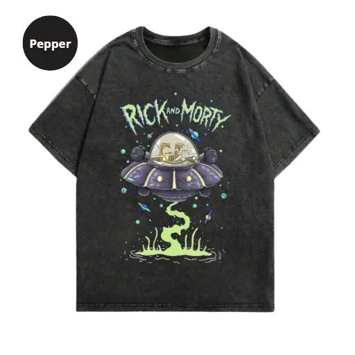 Rick and Morty | ROMWE Men Tie Dye Cartoon & Letter Graphic Tee, School Tshirt Cotton Unisex, Crew Neck, Size S- 3XL,Gift For Women Top Womenswear Underwear Humen, Underwear Tshirt Lady Streetwear Human Tropical Round Neck T-Shirt Casual  Operator