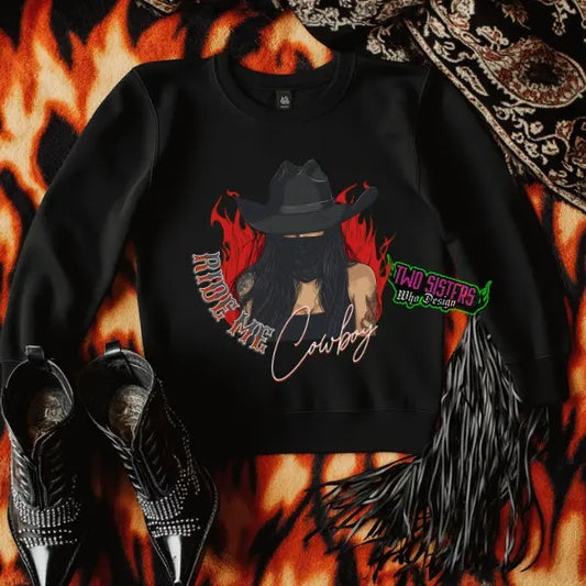 Ride Me Cowboy -  Black Crewneck Sweatshirt | Punk, Alt, Grunge, Goth, Skeleton, Western Style T-Shirts, Hoodie