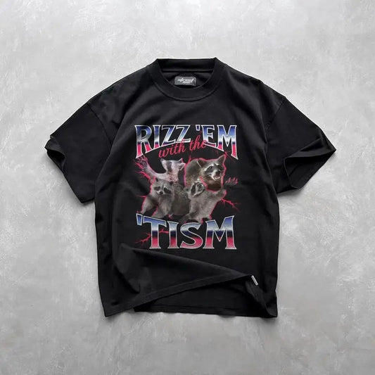Rizz Em With The Tism Dragon Vintage Graphic Shirt, Retro 90s Racoon Graphic Shirt, Autism Awareness, Meme Grunge Tee, Funny Bootleg, Gifts