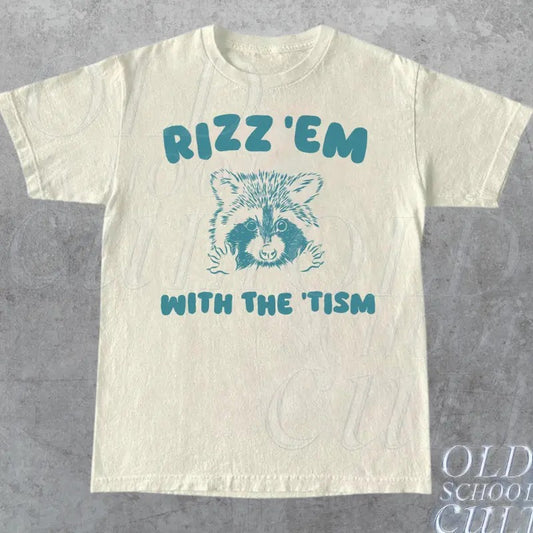 Rizz Em With The Tism Graphic T-Shirt, Retro Unisex Adult T Shirt, Vintage Funny T Shirt, Nostalgia T Shirt, Relaxed Cotton Tees, Rizzler