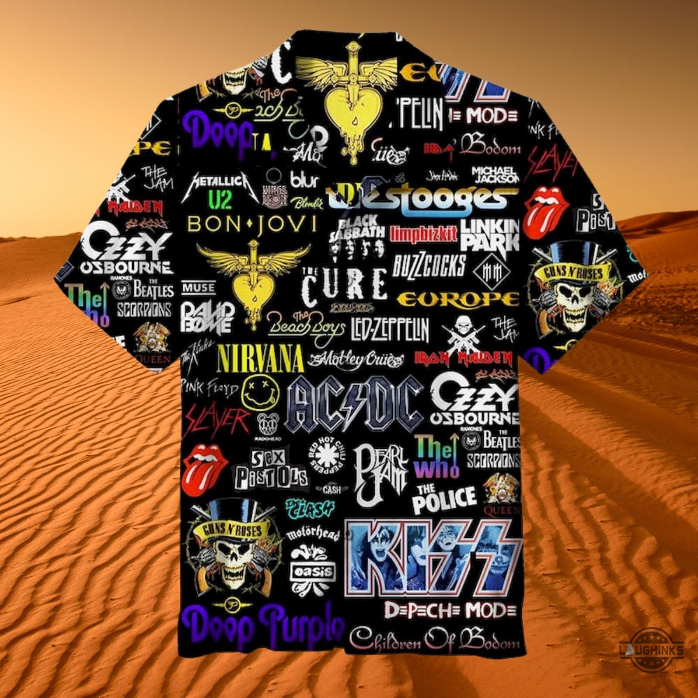 Rock Band Collage Hawaiian Shirt And Shorts Classic Rock Music Aloha Beach Button Up Shirt SALE