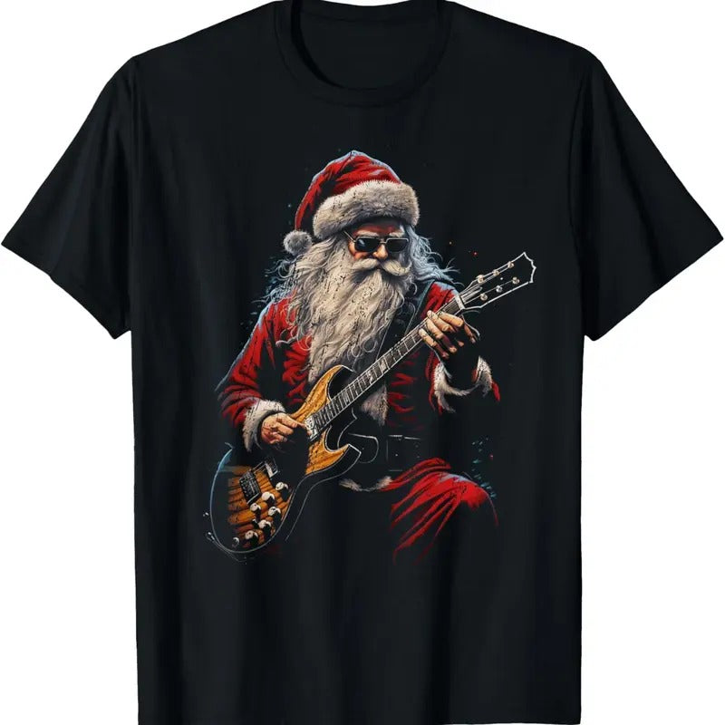 Rock Guitar Santa Claus Playing Guitar - Funny Christmas T-Shirt Hoodie, Sweatshirt | InkThreadWorks.com