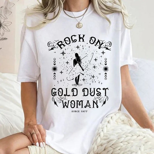 Rock On Gold Dust Woman Shirt, Stevie Nicks Shirt Hoodie, Sweatshirt | InkThreadWorks.com