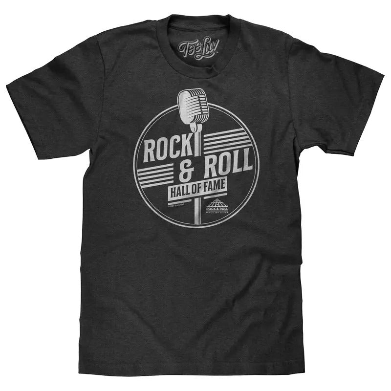 Rock and Roll Hall of Fame Retro Microphone T-Shirt - Charcoal Gray Heather Hoodie, Sweatshirt | InkThreadWorks.com